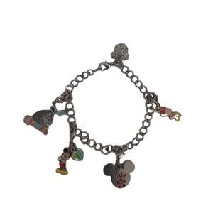 Disney Mickey & Minnie Silver Toned Curb Link July Birth Month Charm Bracelet